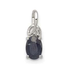 Sterling Silver Rhodium Plated Diamond & Sapphire Oval Pendant - 5