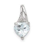 Sterling Silver Rhodium Plated Dia. & Aquamarine Heart Pendant