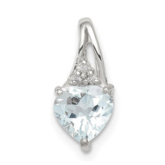 Sterling Silver Rhodium Plated Dia. & Aquamarine Heart Pendant