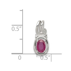 Sterling Silver Rhodium Plated Diamond & Ruby Oval Pendant