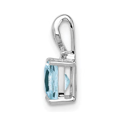 Sterling Silver Rhodium Plated Dia. & Aquamarine Square Pendant