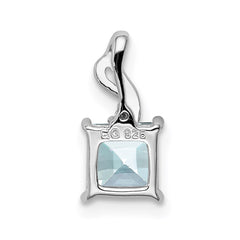 Sterling Silver Rhodium Plated Dia. & Aquamarine Square Pendant