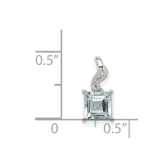 Sterling Silver Rhodium Plated Dia. & Aquamarine Square Pendant