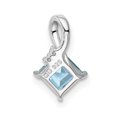 Sterling Silver Rhodium Plated Dia. & Aquamarine Square Pendant - 2