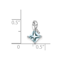 Sterling Silver Rhodium Plated Dia. & Aquamarine Square Pendant - 2