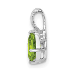 Sterling Silver Rhodium Plated Diamond and Peridot Square Pendant