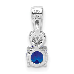 Sterling Silver Rhodium Plated Diamond & Sapphire Round Pendant