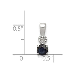 Sterling Silver Rhodium Plated Diamond & Sapphire Round Pendant
