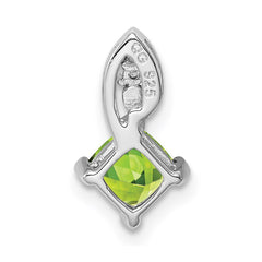 Sterling Silver Rhodium Plated Diamond and Peridot Square Pendant - 2