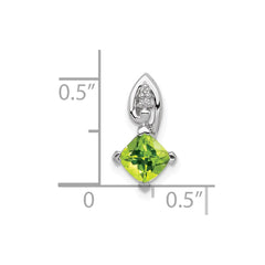 Sterling Silver Rhodium Plated Diamond and Peridot Square Pendant - 2