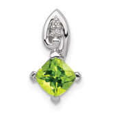 Sterling Silver Rhodium Plated Diamond and Peridot Square Pendant - 2