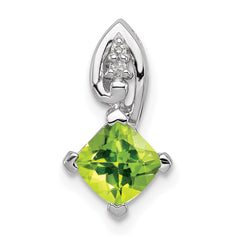 Sterling Silver Rhodium Plated Diamond and Peridot Square Pendant - 2