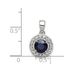 Sterling Silver Rhodium Plated White Topaz & Sapphire Pendant