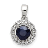 Sterling Silver Rhodium Plated White Topaz & Sapphire Pendant
