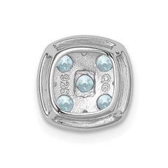 Sterling Silver Rhodium Plated Aquamarine Square Pendant Slide