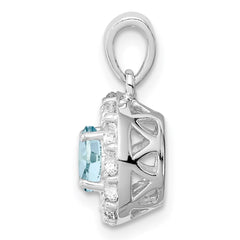 Sterling Silver Rhodium Plated White Topaz & Aquamarine Pendant - 2