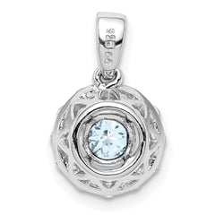 Sterling Silver Rhodium Plated White Topaz & Aquamarine Pendant - 2