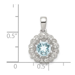 Sterling Silver Rhodium Plated White Topaz Aquamarine Pendant