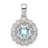 Sterling Silver Rhodium Plated White Topaz Aquamarine Pendant