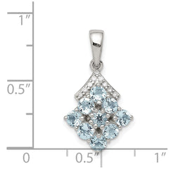 Sterling Silver Rhodium Plated Diamond & Aquamarine Pendant