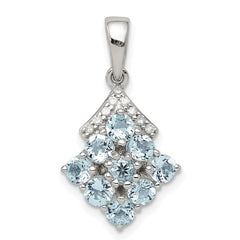 Sterling Silver Rhodium Plated Diamond & Aquamarine Pendant