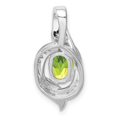 Sterling Silver Rhodium-plated Diamond and Peridot Oval Pendant - 2