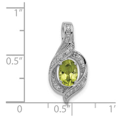 Sterling Silver Rhodium-plated Diamond and Peridot Oval Pendant - 2