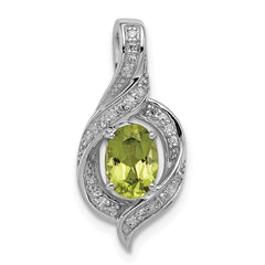 Sterling Silver Rhodium-plated Diamond and Peridot Oval Pendant - 2