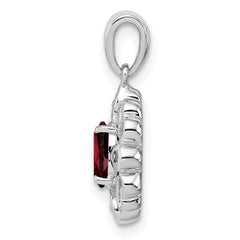 Sterling Silver Rhodium Plated Diamond & Garnet Oval Pendant - 4