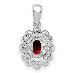Sterling Silver Rhodium Plated Diamond & Garnet Oval Pendant - 4