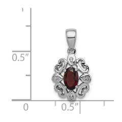 Sterling Silver Rhodium Plated Diamond & Garnet Oval Pendant - 4