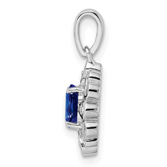 Sterling Silver Rhodium Plated Diamond & Sapphire Oval Pendant - 6