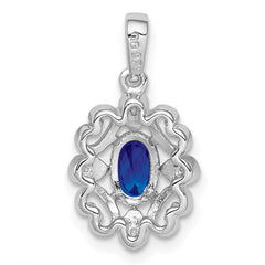 Sterling Silver Rhodium Plated Diamond & Sapphire Oval Pendant - 6