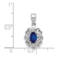 Sterling Silver Rhodium Plated Diamond & Sapphire Oval Pendant - 6