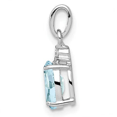Sterling Silver Rhodium Plated Diamond Aquamarine Oval Pendant - 2