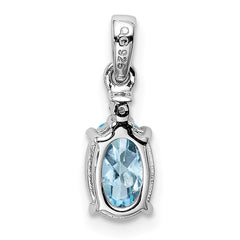 Sterling Silver Rhodium Plated Diamond Aquamarine Oval Pendant - 2