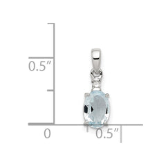 Sterling Silver Rhodium Plated Diamond Aquamarine Oval Pendant - 2