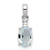 Sterling Silver Rhodium Plated Diamond Aquamarine Oval Pendant - 2