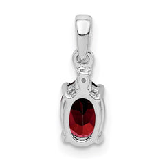 Sterling Silver Rhodium Plated Diamond & Garnet Oval Pendant