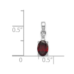 Sterling Silver Rhodium Plated Diamond & Garnet Oval Pendant