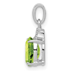 Sterling Silver Rhodium Plated Diamond and Peridot Oval Pendant - 4