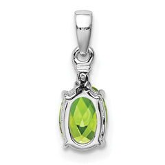 Sterling Silver Rhodium Plated Diamond and Peridot Oval Pendant - 4