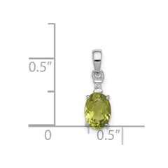 Sterling Silver Rhodium Plated Diamond and Peridot Oval Pendant - 4