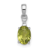 Sterling Silver Rhodium Plated Diamond and Peridot Oval Pendant - 4