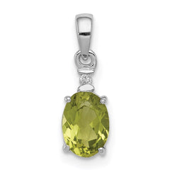 Sterling Silver Rhodium Plated Diamond and Peridot Oval Pendant - 4