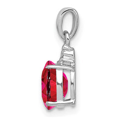 Sterling Silver Rhodium Plated Diamond & Ruby Oval Pendant - 2