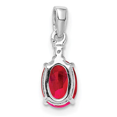 Sterling Silver Rhodium Plated Diamond & Ruby Oval Pendant - 2