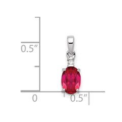 Sterling Silver Rhodium Plated Diamond & Ruby Oval Pendant - 2