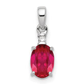Sterling Silver Rhodium Plated Diamond & Ruby Oval Pendant - 2