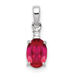 Sterling Silver Rhodium Plated Diamond & Ruby Oval Pendant - 2